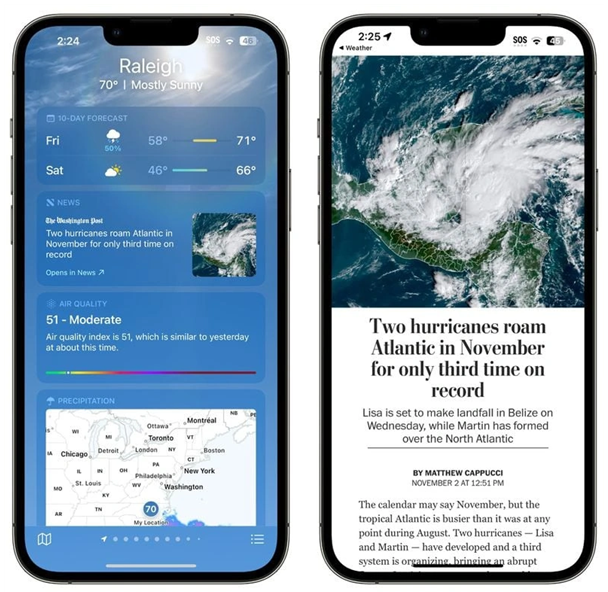 宁河苹果14维修分享iPhone 14手机如何看天气时顺带看新闻 
